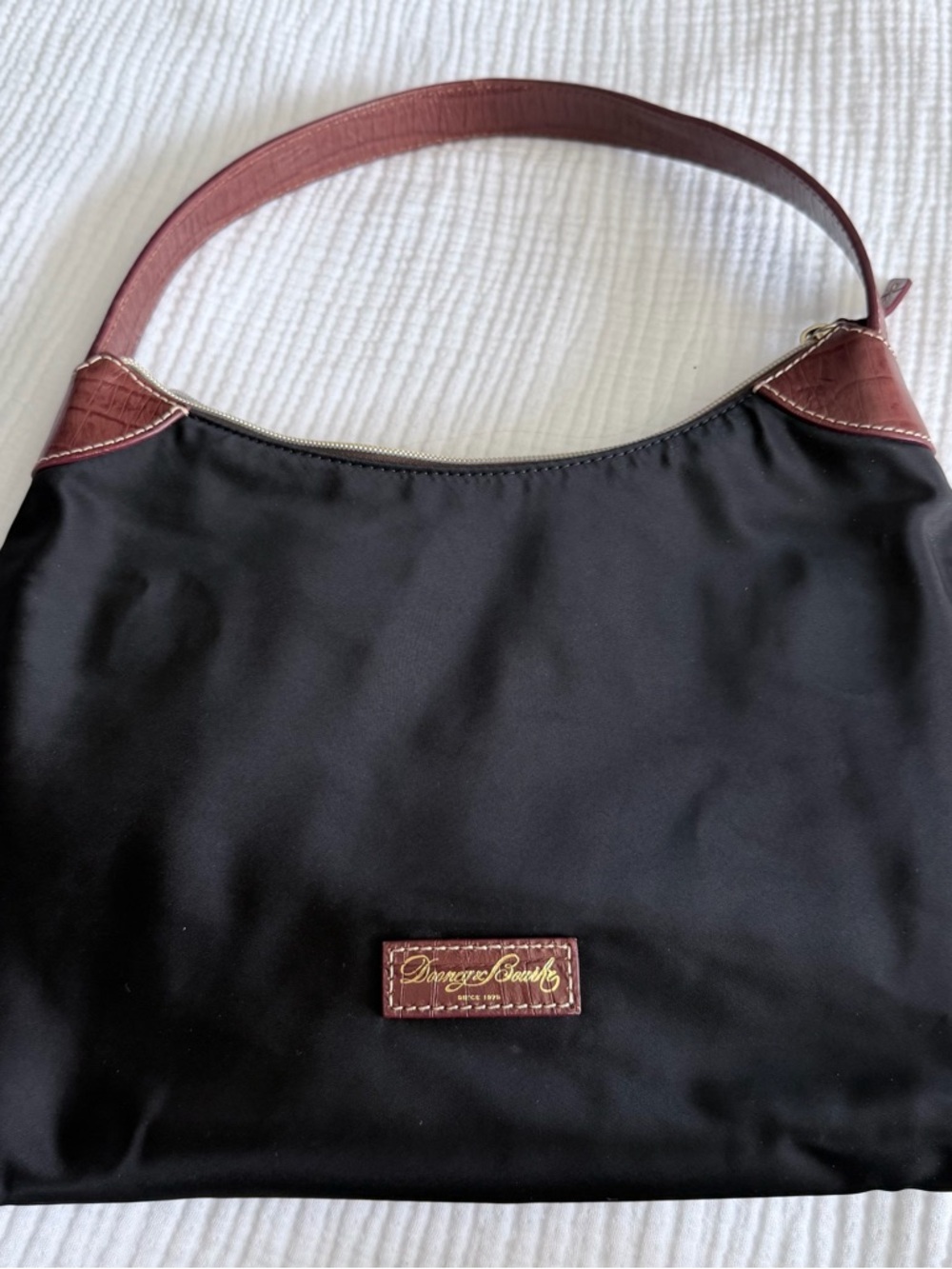Dooney & Bourke Black Nylon Shoulder Bag with Leather Trim